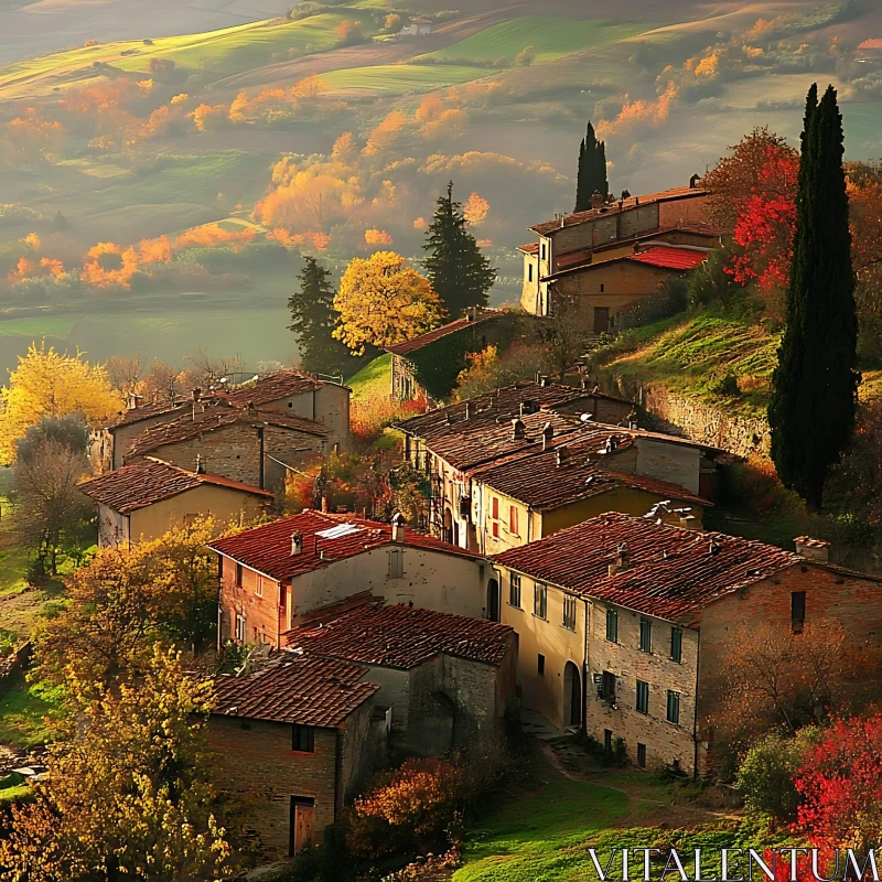 Autumn in an Italian Countryside Village AI Image