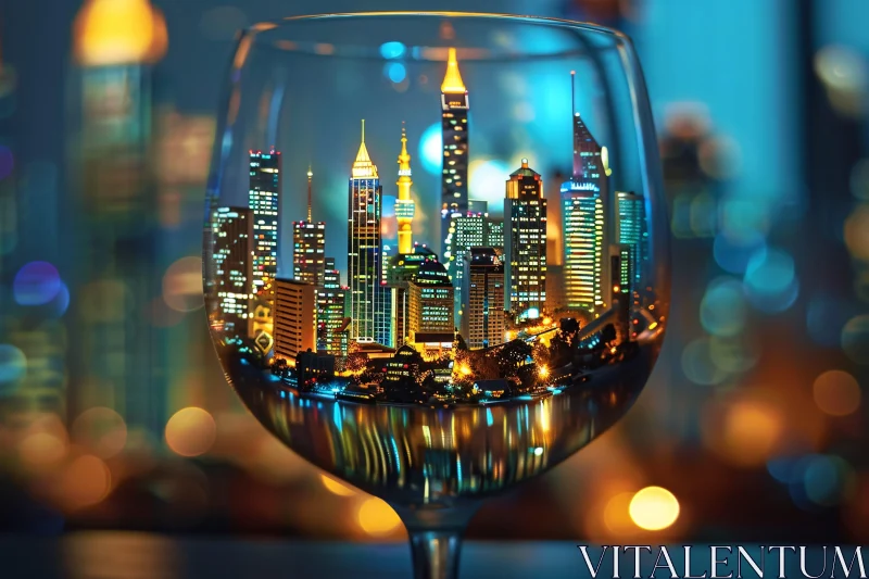 Urban Nightscape Reflected in Glass AI Image