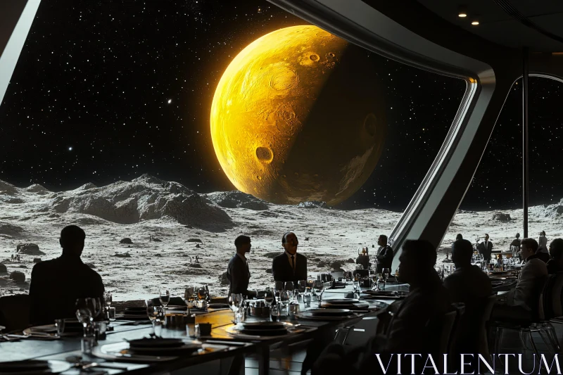 AI ART Moon Dinner with Golden Planetary Backdrop