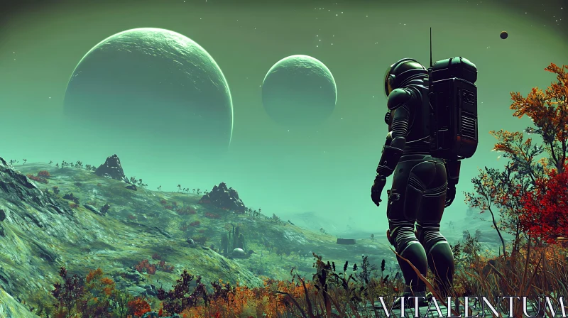 AI ART Astronaut on Alien Terrain with Planets