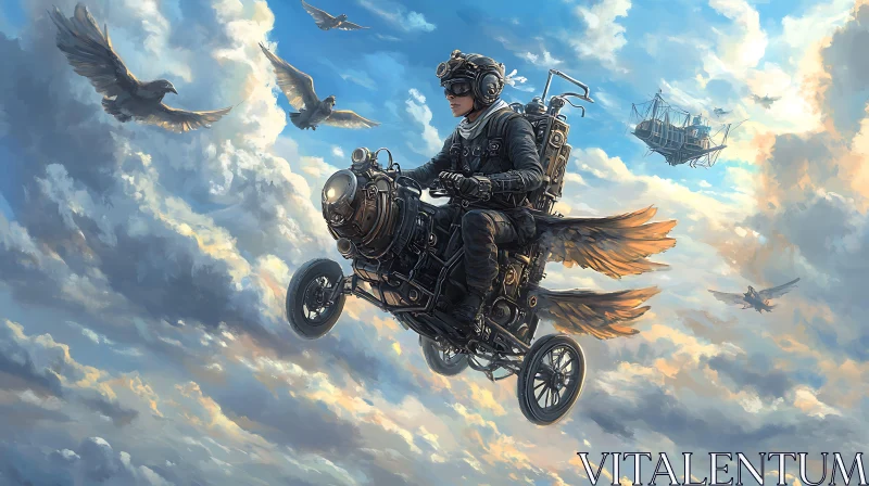 Steampunk Aviation in a Cloudy Sky AI Image