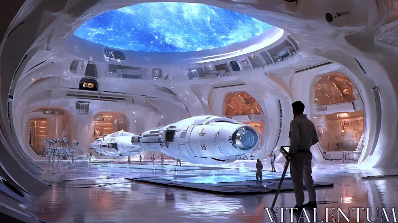 Futuristic Spaceship in Advanced Space Hangar AI Image