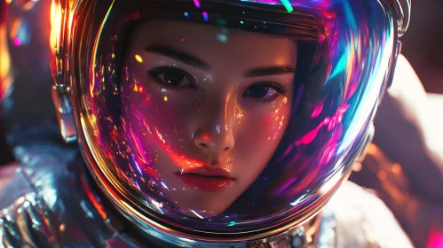 Astronaut's Face in Reflective Helmet