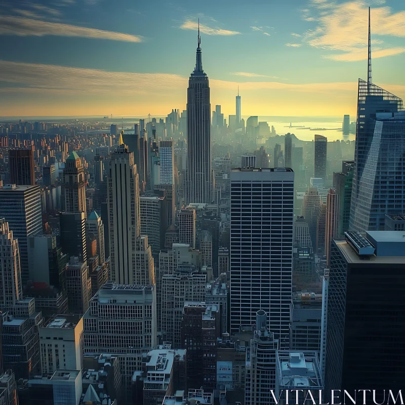 Aerial View of Urban Skyline at Dawn AI Image