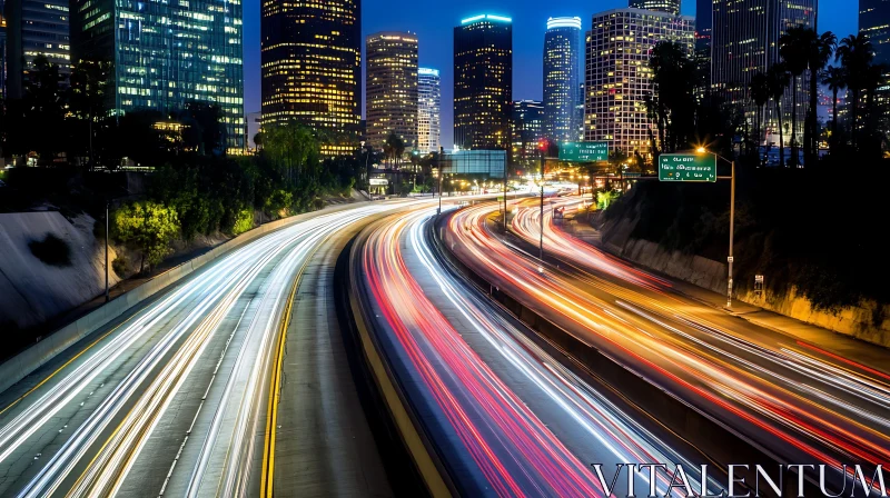 Urban Nightlife with Highways and Illuminated Buildings AI Image