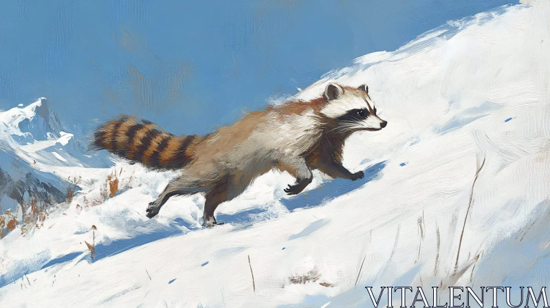 AI ART Raccoon on a Wintry Slope