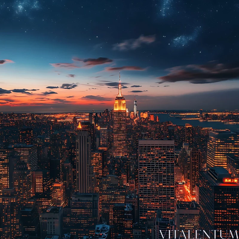 City Skyline at Twilight with Glittering Lights AI Image