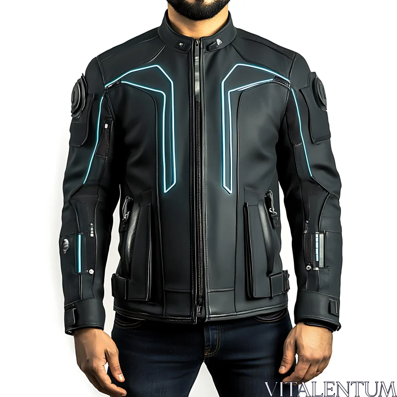 AI ART Cyberpunk-Inspired Black Jacket