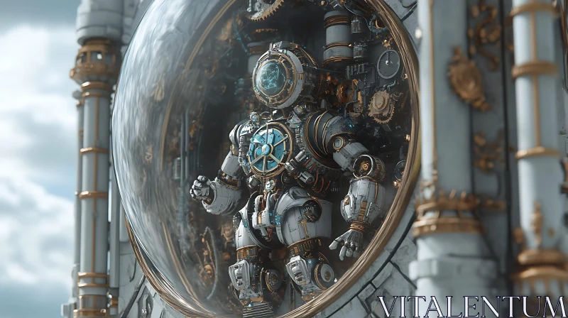 Intricate Steampunk Cyborg Within Dome AI Image