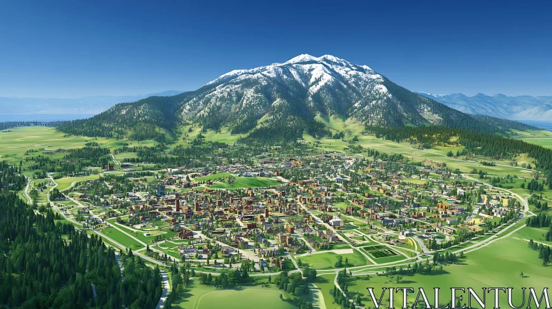 AI ART Picturesque Town Beneath Snow-Capped Peaks