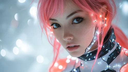 Futuristic Cyborg Woman with Illuminated Details