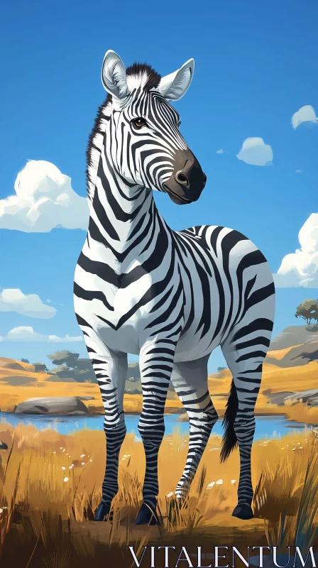 Graceful Zebra Amidst Golden Grasslands AI Image