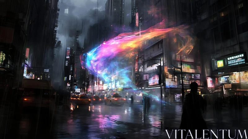 AI ART Neon Urban Nightscape with Floating Light