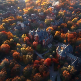 Autumnal Aerial View of Gothic-style Campus