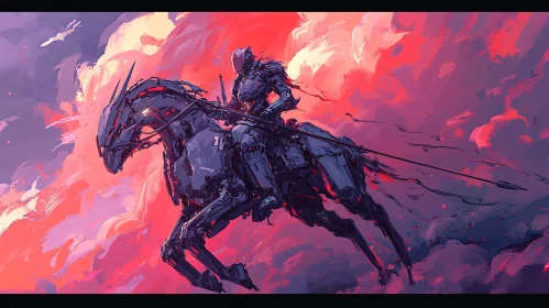 Futuristic Knight on Mechanical Steed