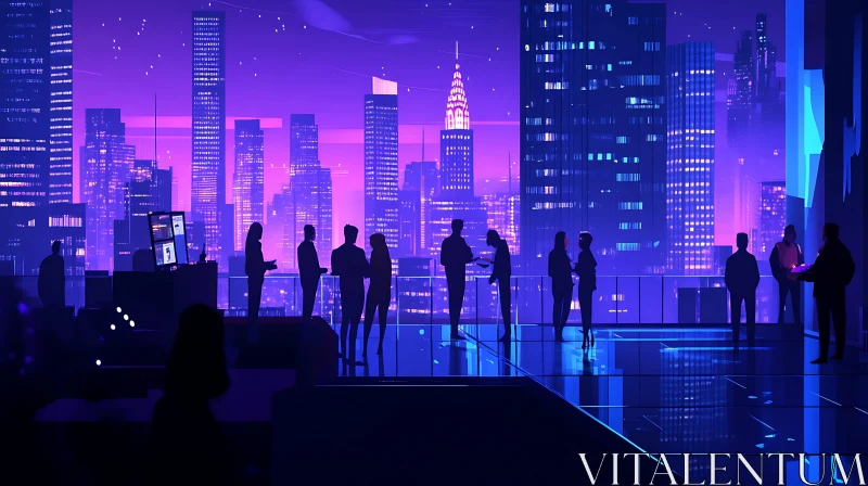 Urban Nightlife Silhouettes and Skyline AI Image