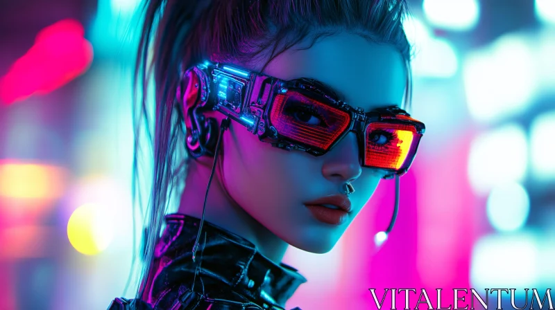 Cyberpunk Woman in Neon Lights AI Image