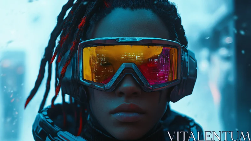 Cyberpunk Individual with Neon Goggles AI Image