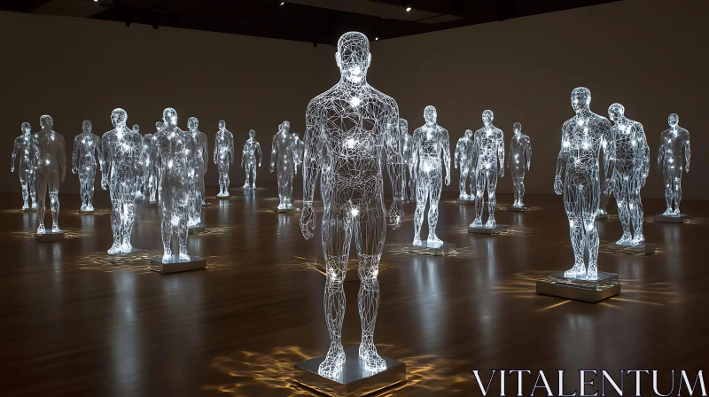 AI ART Futuristic Human-Shaped Glowing Sculptures