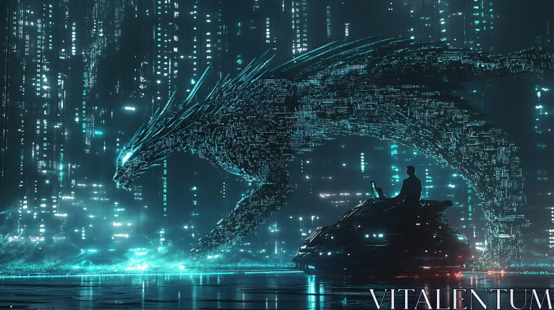 Cyber Dragon in a Neon-lit Futuristic City AI Image