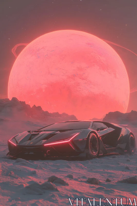 AI ART Neon Car in Alien Desert Landscape