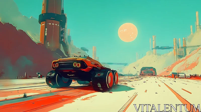 Advanced Sci-Fi Car in Sunset Desert AI Image