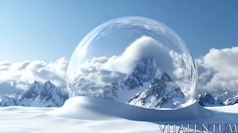 Enclosed Snowy Peaks in a Crystal Dome AI Image