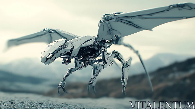 AI ART Mechanical Dragon with Extended Wings