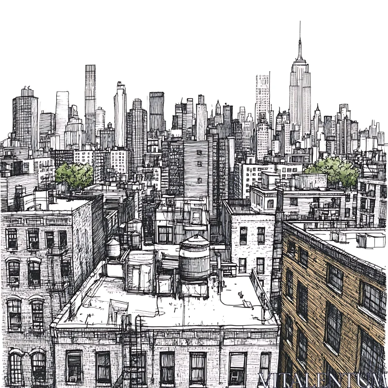 Detailed City Skyline Drawing AI Image