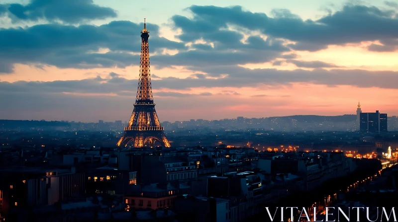 Paris Skyline during Dusk with Eiffel Tower AI Image