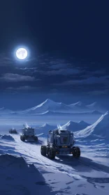 Moonlit Snow Journey of Futuristic Rovers