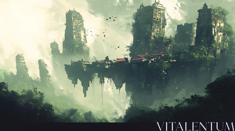 Mysterious Floating City Ruins AI Image