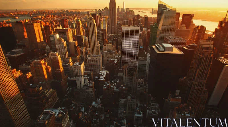 Golden-Hued Skyscrapers at Sunset AI Image