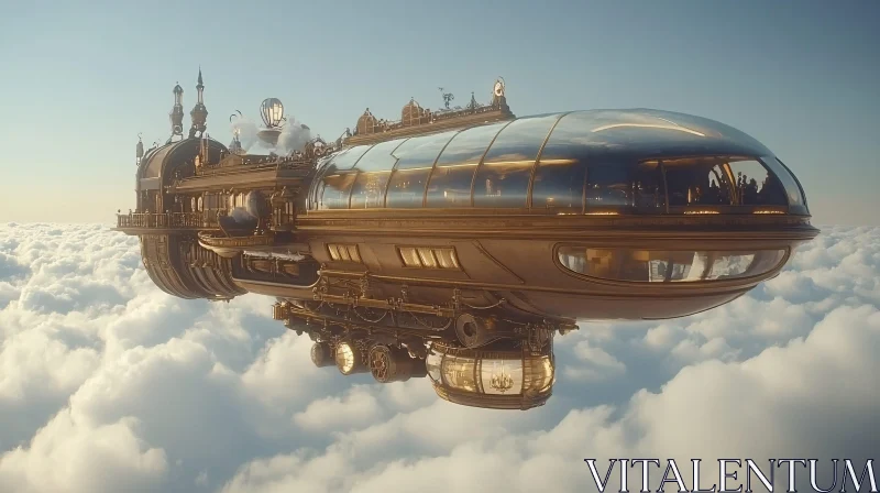 Steampunk Airship Above Clouds AI Image