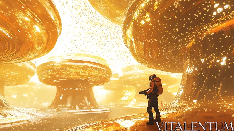 AI ART Sci-Fi Alien World with Golden Structures