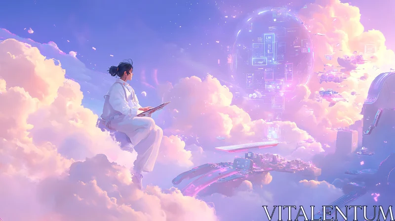 Serene Futuristic Scene in the Clouds AI Image