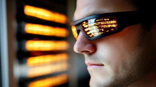 Tech Glasses Reflecting Illuminated Lights