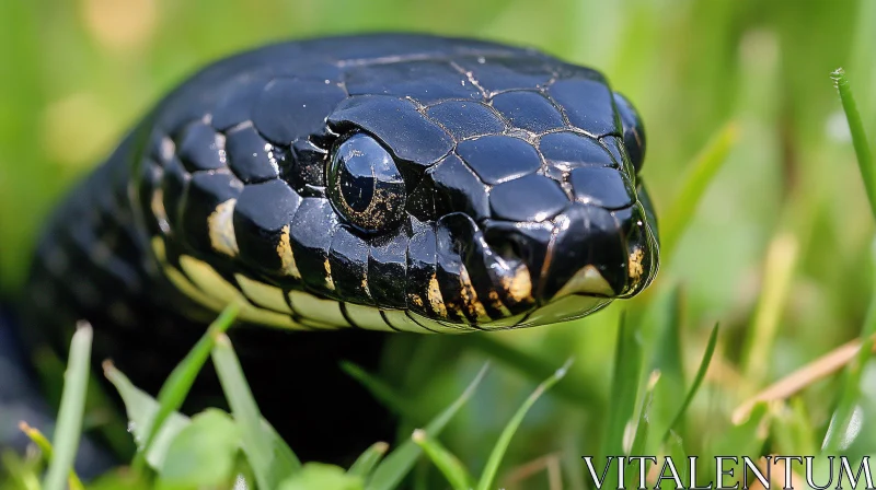 Glossy Black Snake Among Grass AI Image