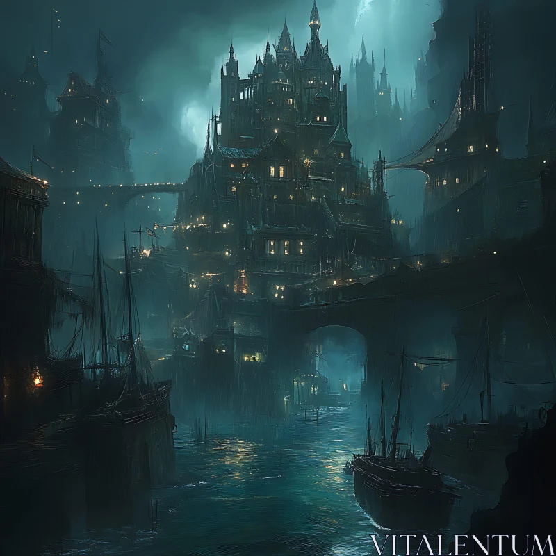 Enigmatic Fortress with Gothic Architecture AI Image