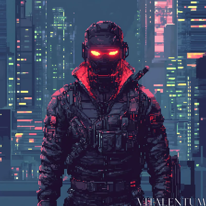 Cyberpunk Soldier in Neon-Lit City AI Image