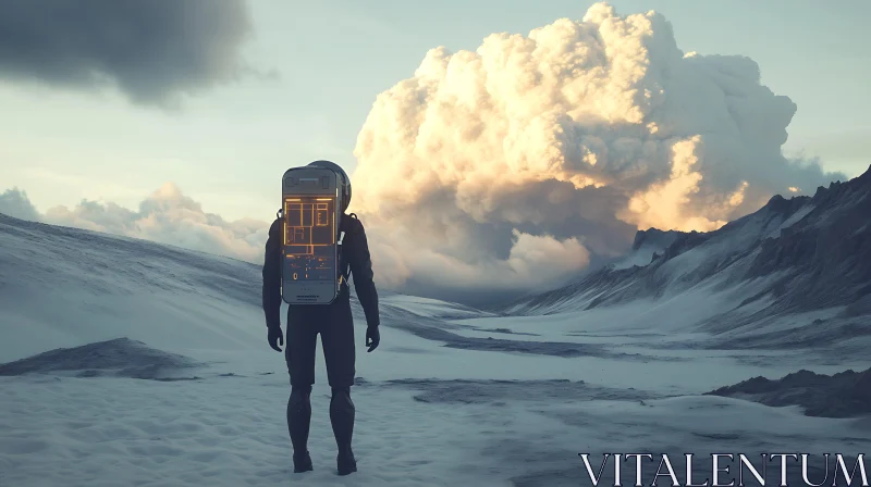 AI ART Lone Astronaut Amidst Snowy Peaks and Clouds