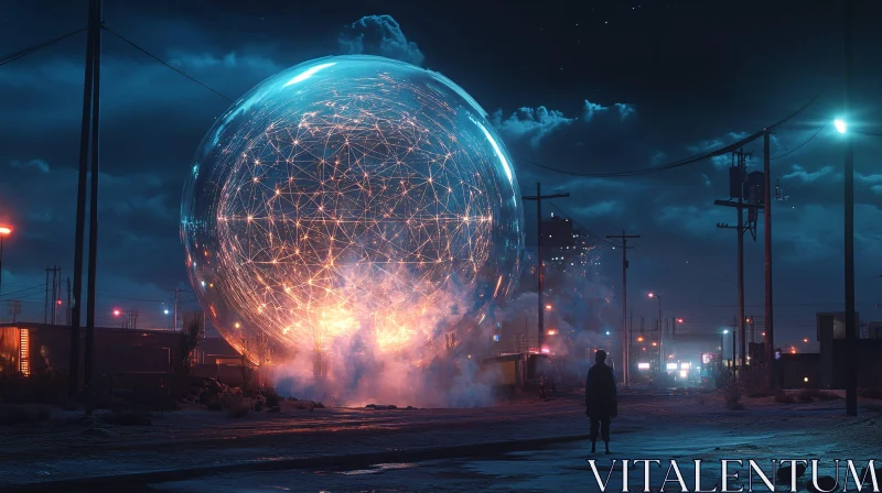 Mystical Night Orb Over City AI Image