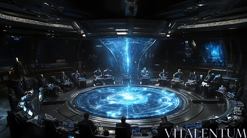 Advanced Technology Council Room with Hologram AI Image