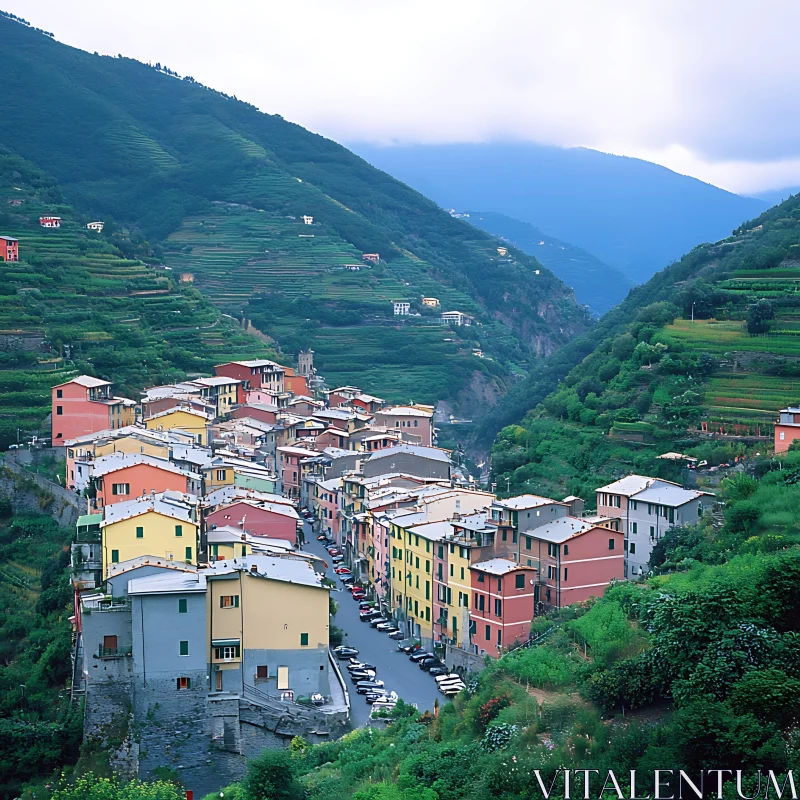 AI ART Picturesque Town Among Lush Mountains