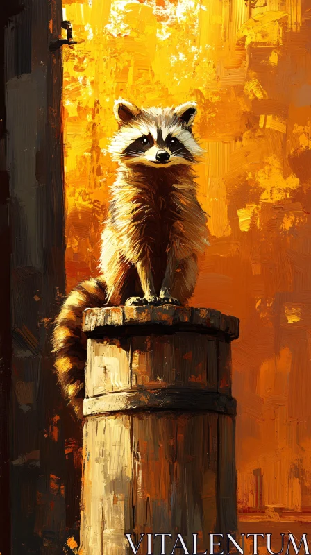 Raccoon's Autumn Perch AI Image