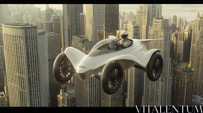 Innovative Flying Vehicle in Urban Environment AI Image