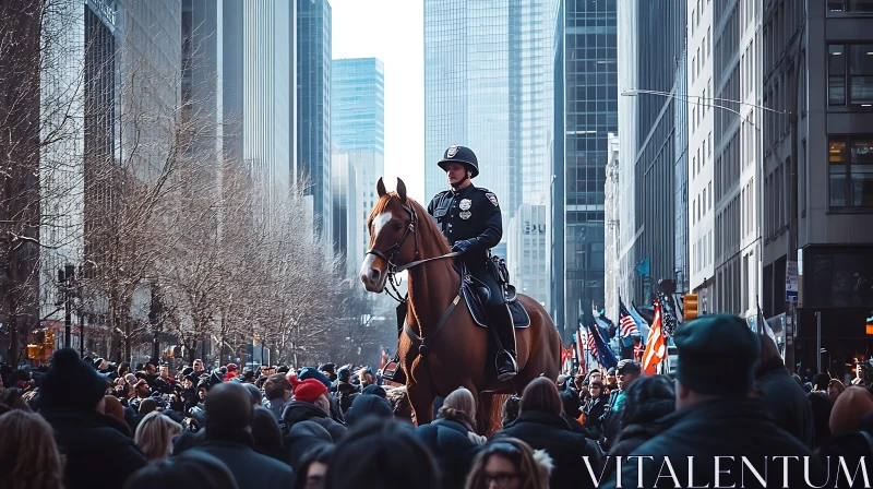 AI ART City Crowd with Mounted Police Officer