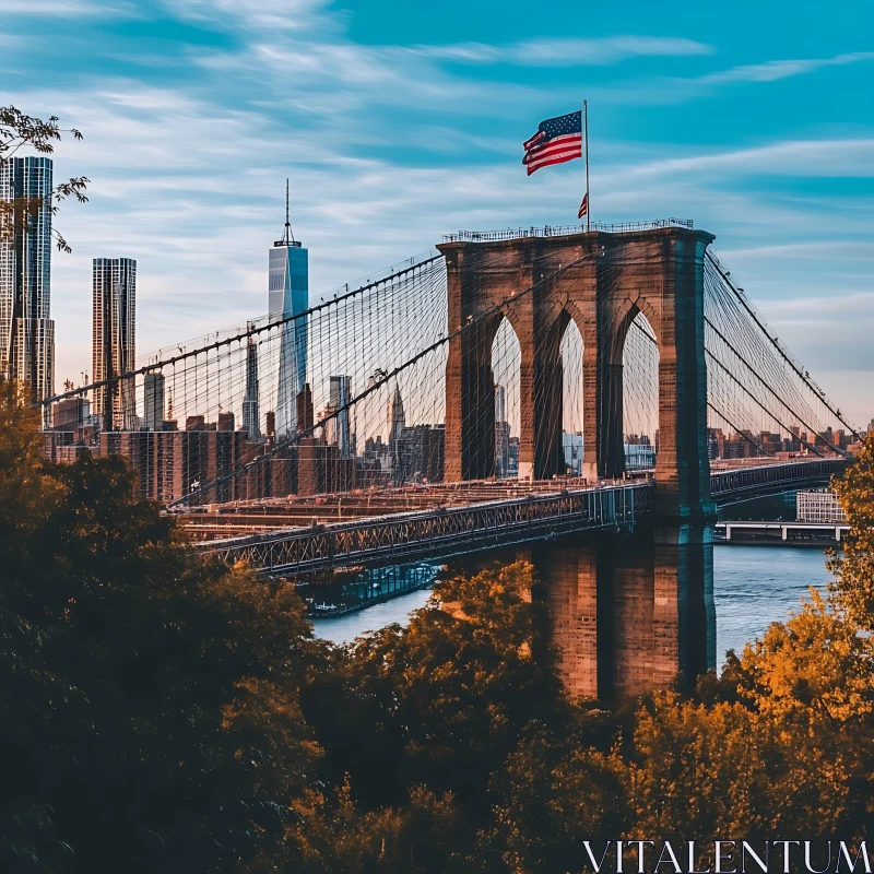 Iconic Brooklyn Bridge and New York Skyline AI Image