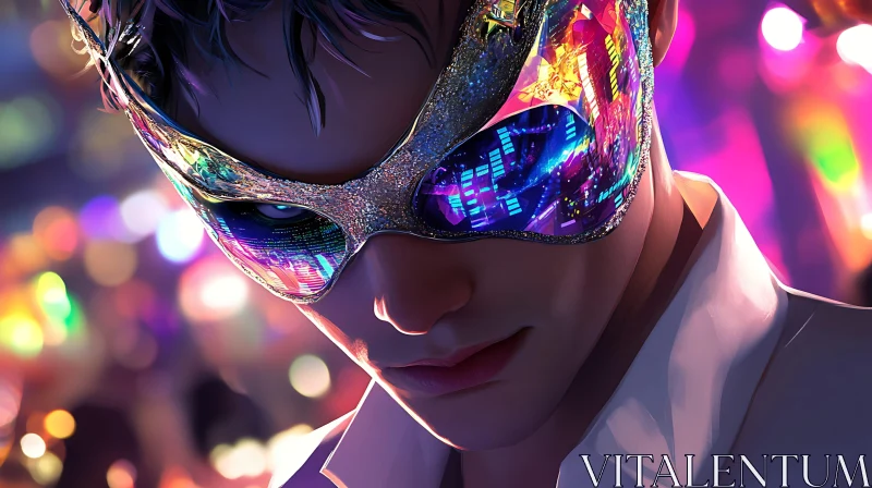 AI ART Mystical Mask and Neon Reflections