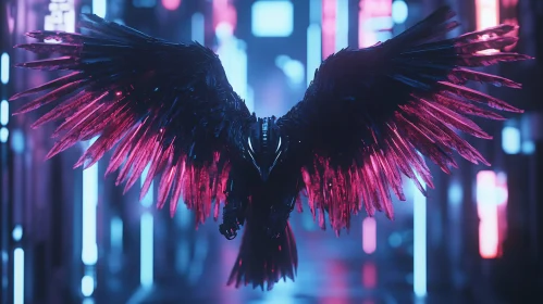 Futuristic Cyber Bird in Neon Glow